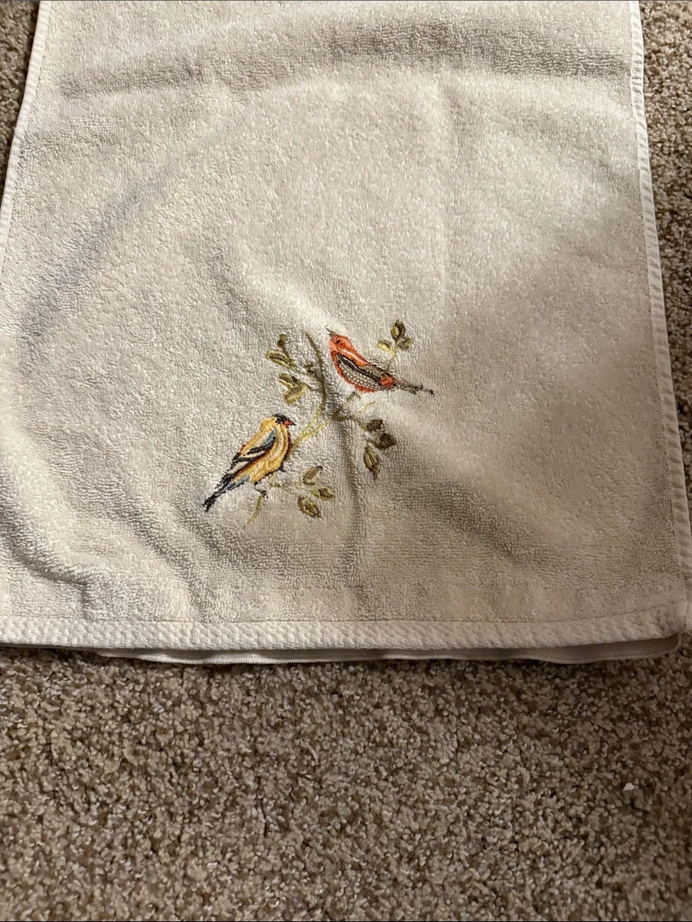 Avanti Creme  Hand Towel with Embroidered Orange and Yellow Birds